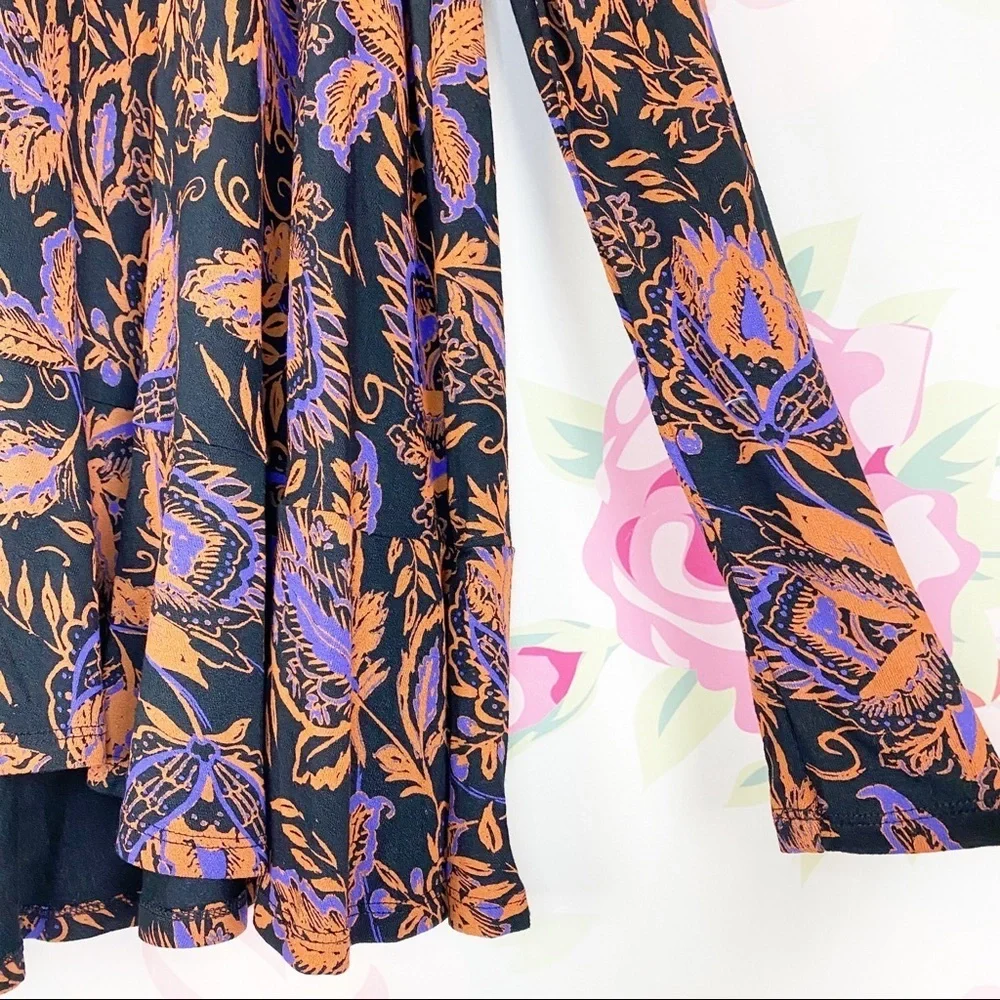 NEW Free People Floral Hello Lover Ruched Tunic V Neck Top S